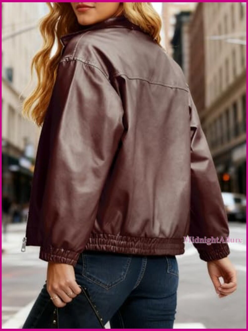 Oversized Faux Leather Bomber Jacket with Double Zipper Winter Coat - Picture 2 of 7